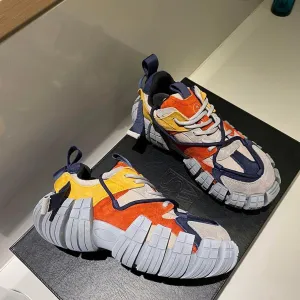 Color-Blocked Comfy Trendy Platform Shoes for Outdoor Walking Jogging Camping, All Seasons Men's Lace Up Sneakers