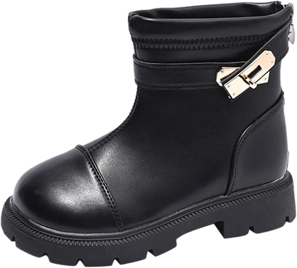 Fashion Winter Children Ankle Boots Boys Girls Thick Bottom Round Toe Shoes Non Slip Zipper Warm Hiking Booties (Black, 8-9 Years Little Child)