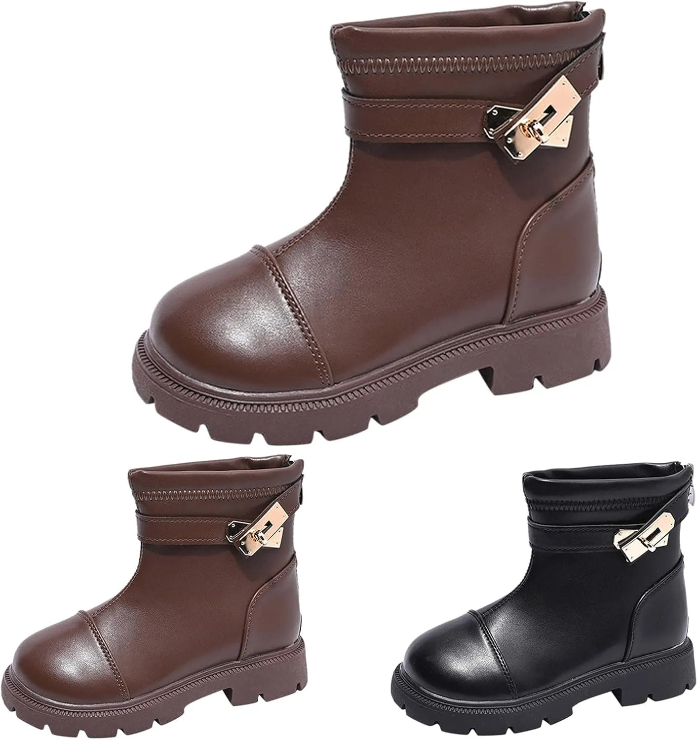 Fashion Winter Children Ankle Boots Boys Girls Thick Bottom Round Toe Shoes Non Slip Zipper Warm Hiking Booties (Black, 8-9 Years Little Child)