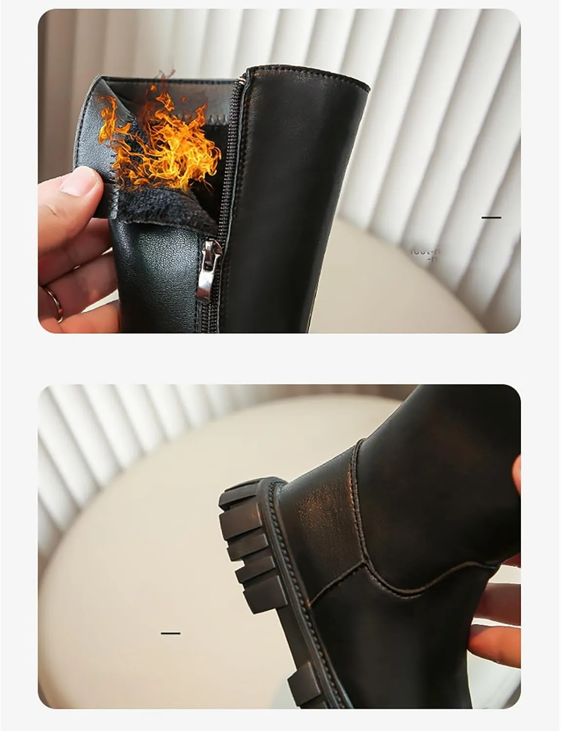 Girls Kids Bow Leather Boots Mid Length Side Zipper aterproof Shoes Outdoor Dress Dance Non Slip Boots Soft Comfy