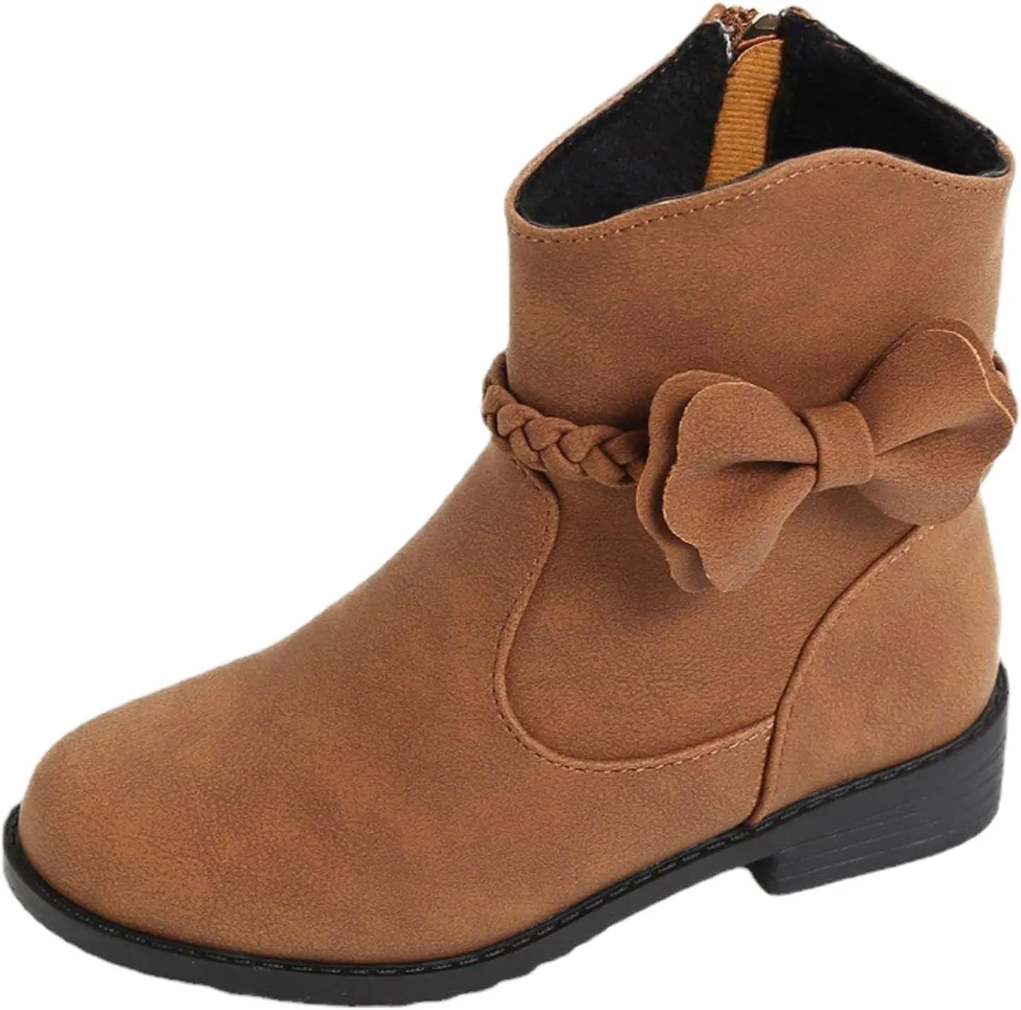 Girls Leather PU Boots Toddler Kids Bow Ankle Boots Side Zipper Booties Girls Short Suede Hiking Low Heels