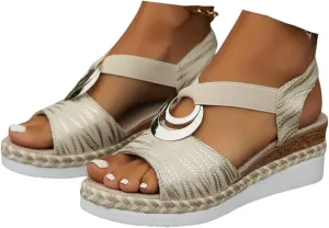 Ladmiple Summer Sandals for Women 2023 Platform Slip On Strappy Wedge Sandals Open Toe Casual Comfy Beach Mid Heel Shoes
