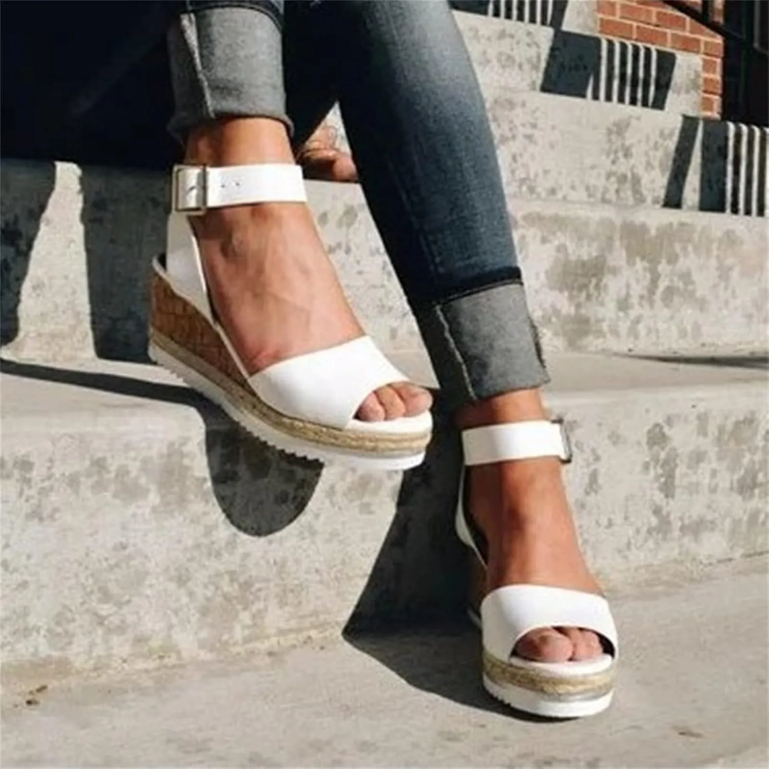 Ladmiple Wedge Sandals for Women Dressy 2023 Comfy Slip-On Sandal Summer Casual Beach Shoe Open Toe Ankle Strap Platform
