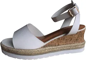 Ladmiple Wedge Sandals for Women Dressy 2023 Comfy Slip-On Sandal Summer Casual Beach Shoe Open Toe Ankle Strap Platform