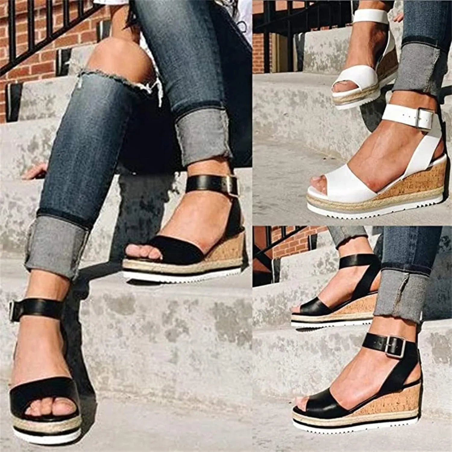 Ladmiple Wedge Sandals for Women Dressy 2023 Comfy Slip-On Sandal Summer Casual Beach Shoe Open Toe Ankle Strap Platform