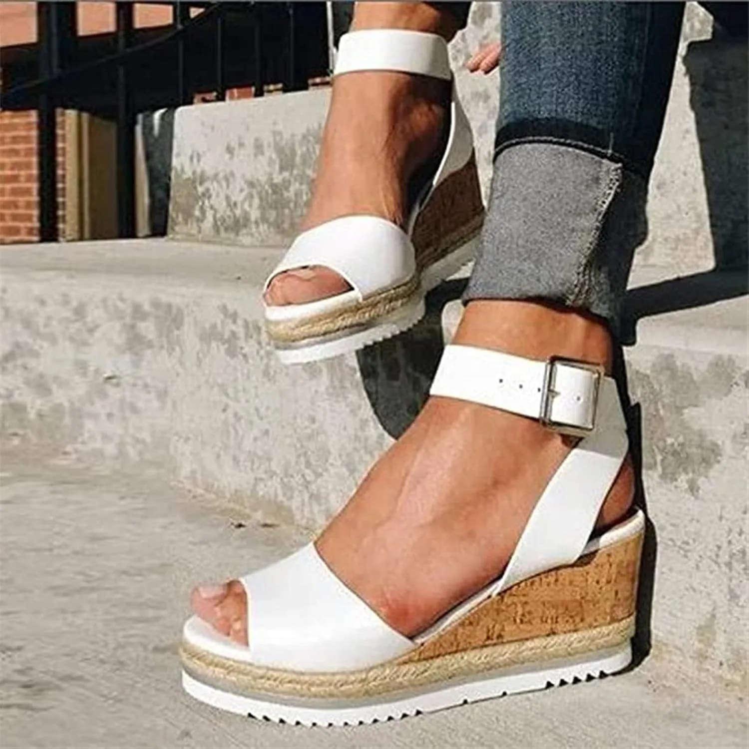 Ladmiple Wedge Sandals for Women Dressy 2023 Comfy Slip-On Sandal Summer Casual Beach Shoe Open Toe Ankle Strap Platform