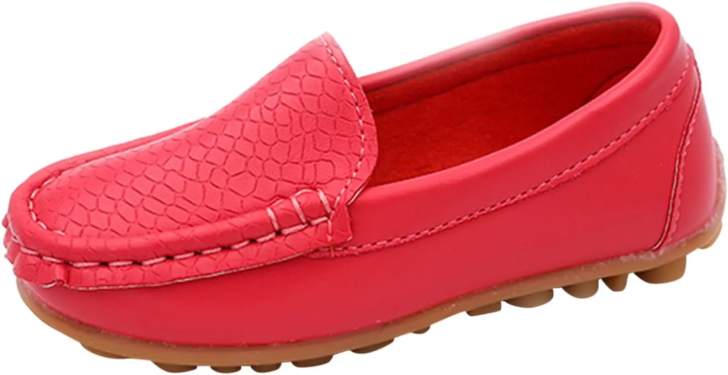 Toddler Little Kid Boys Girls No Slip On Loafers Dress Flat Shoes Soft Suede Leather Flat Boat Shoes Loafer (Red, 33)
