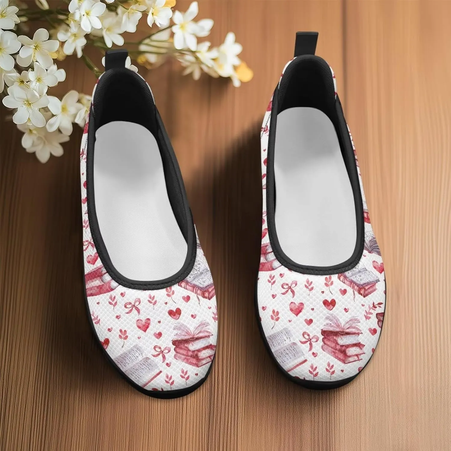 Women Slip On Shoes Heart Design Comfort Trendy Low Top Loafers Slip in Sneaker Walking Traveling Ballet Flat