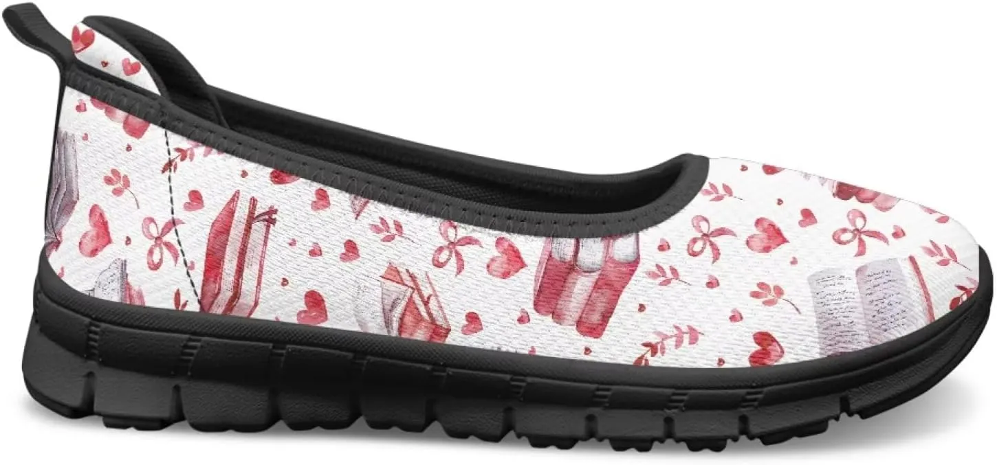 Women Slip On Shoes Heart Design Comfort Trendy Low Top Loafers Slip in Sneaker Walking Traveling Ballet Flat