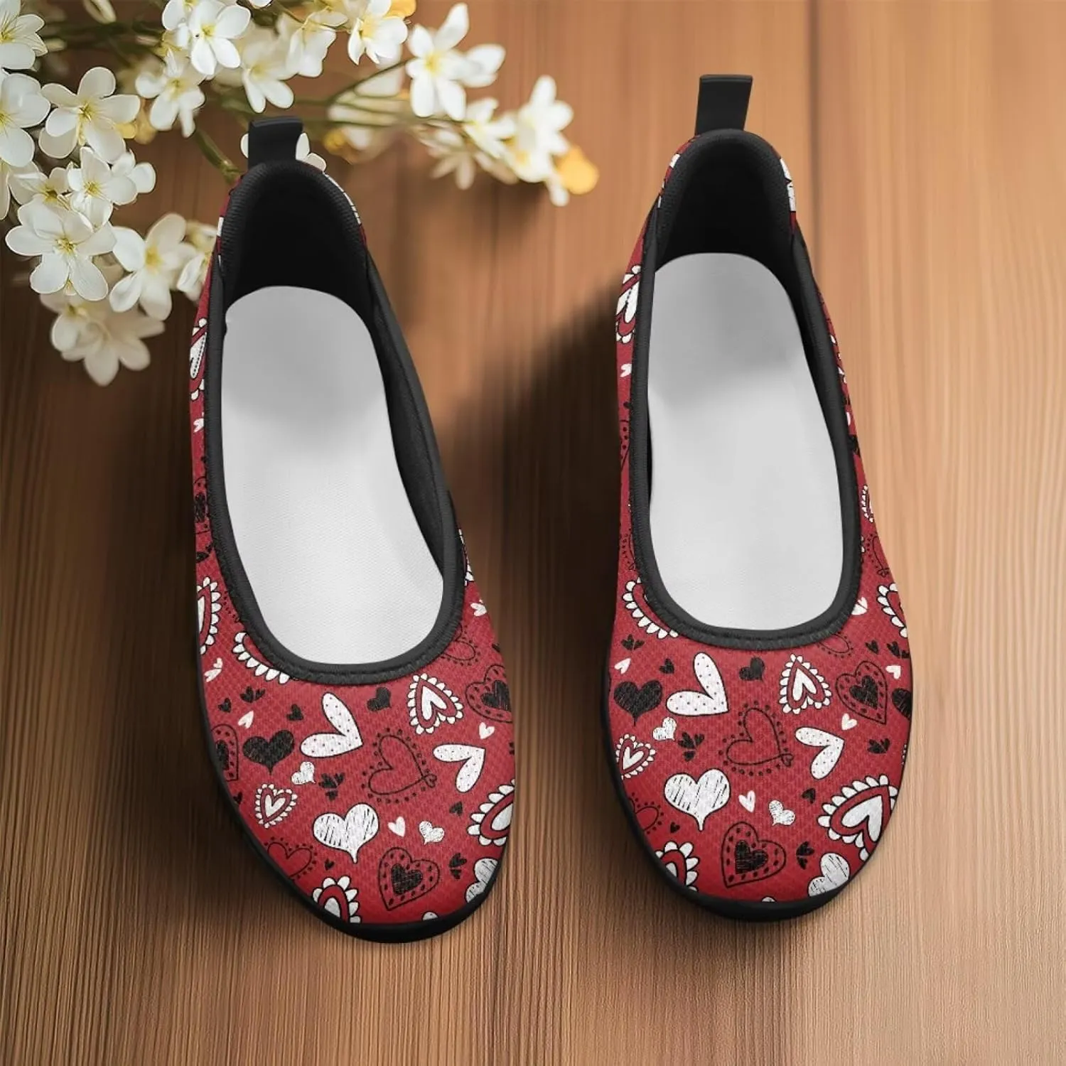 Women Slip On Shoes Heart Design Comfort Trendy Low Top Loafers Slip in Sneaker Walking Traveling Ballet Flat