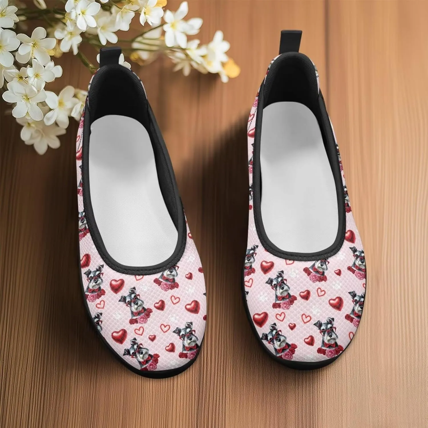 Women Slip On Shoes Heart Design Comfort Trendy Low Top Loafers Slip in Sneaker Walking Traveling Ballet Flat
