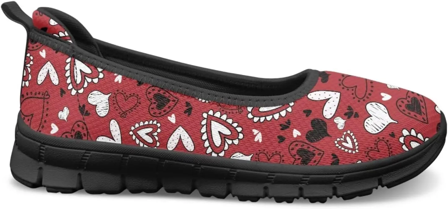 Women Slip On Shoes Heart Design Comfort Trendy Low Top Loafers Slip in Sneaker Walking Traveling Ballet Flat