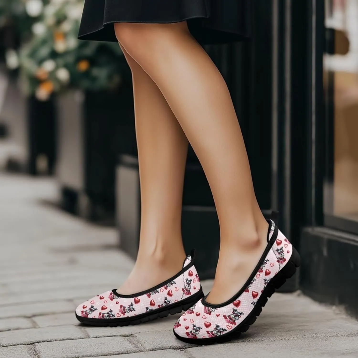 Women Slip On Shoes Heart Design Comfort Trendy Low Top Loafers Slip in Sneaker Walking Traveling Ballet Flat