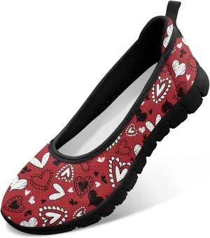 Women Slip On Shoes Heart Design Comfort Trendy Low Top Loafers Slip in Sneaker Walking Traveling Ballet Flat