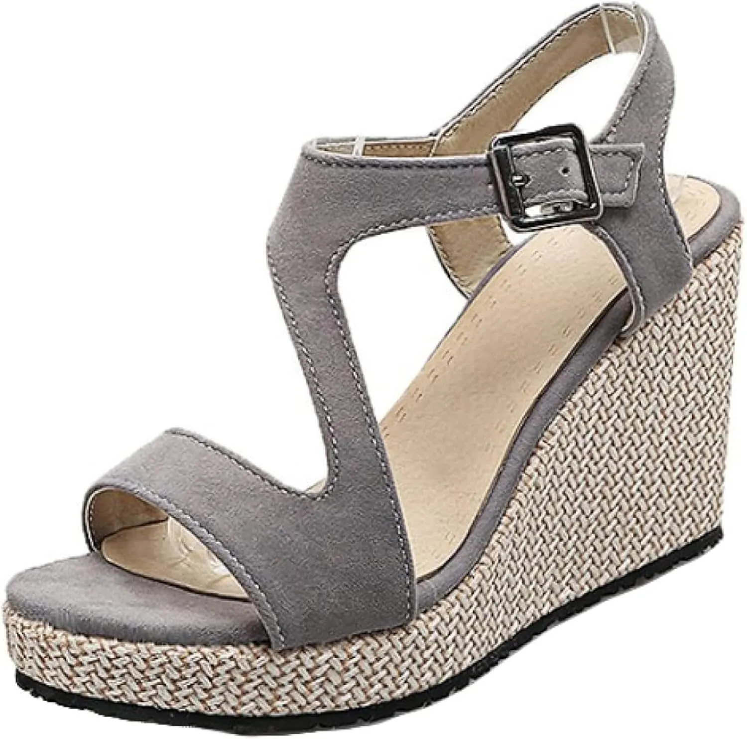 Women's Wedge Sandals with Ankle Straps, Summer Formal Shoes, Open Toed Platform Sandals, Outdoor Canvas Shoes
