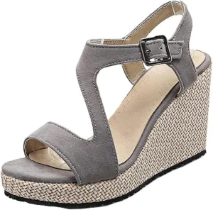 Women's Wedge Sandals with Ankle Straps, Summer Formal Shoes, Open Toed Platform Sandals, Outdoor Canvas Shoes