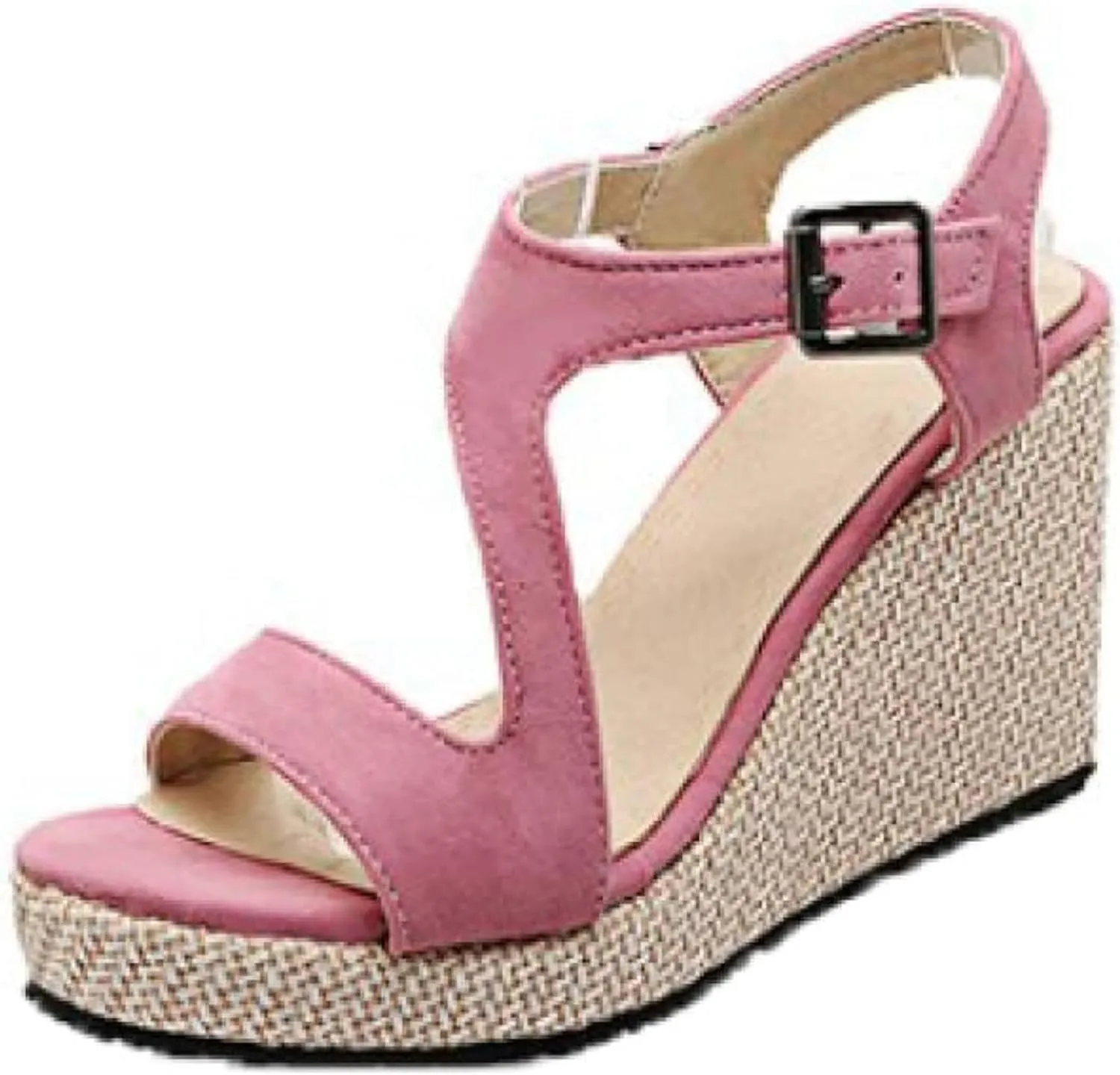 Women's Wedge Sandals with Ankle Straps, Summer Formal Shoes, Open Toed Platform Sandals, Outdoor Canvas Shoes