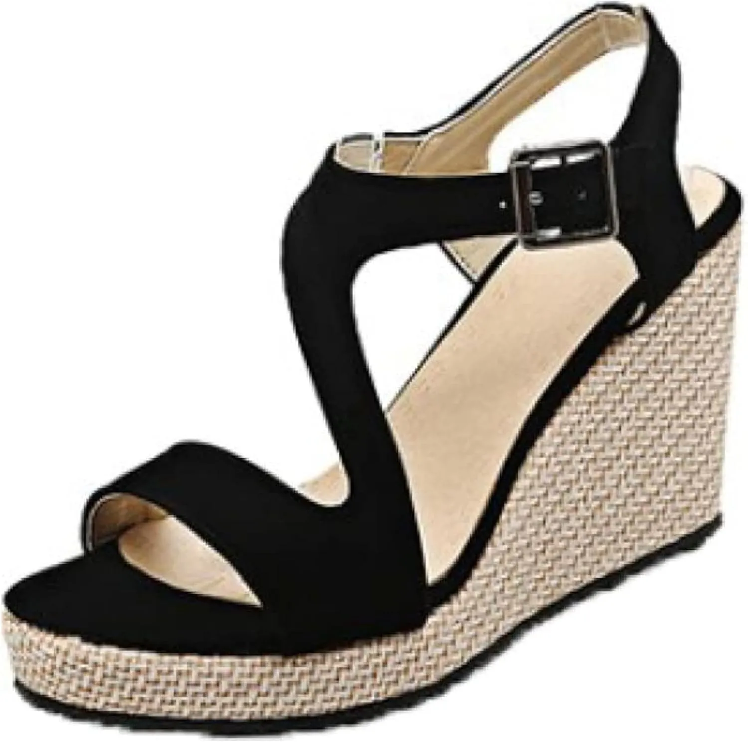 Women's Wedge Sandals with Ankle Straps, Summer Formal Shoes, Open Toed Platform Sandals, Outdoor Canvas Shoes